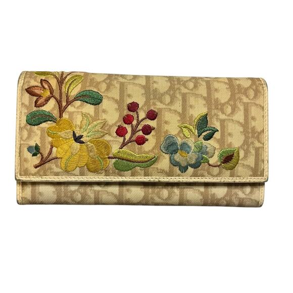 Christian Dior  Monogram Vintage Flowers Flap Wallet Beige - Picture 1 of 16